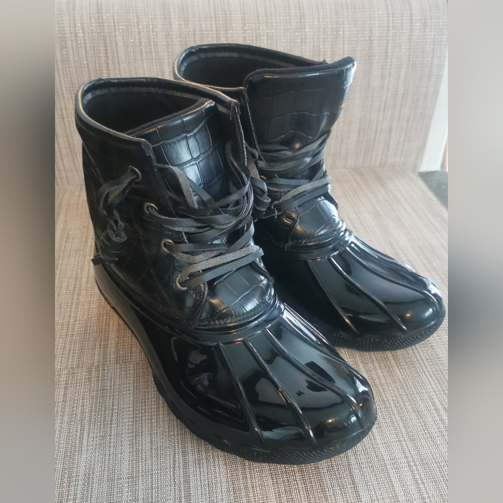 Seven7 Brand Black Glossy Duck Boots
